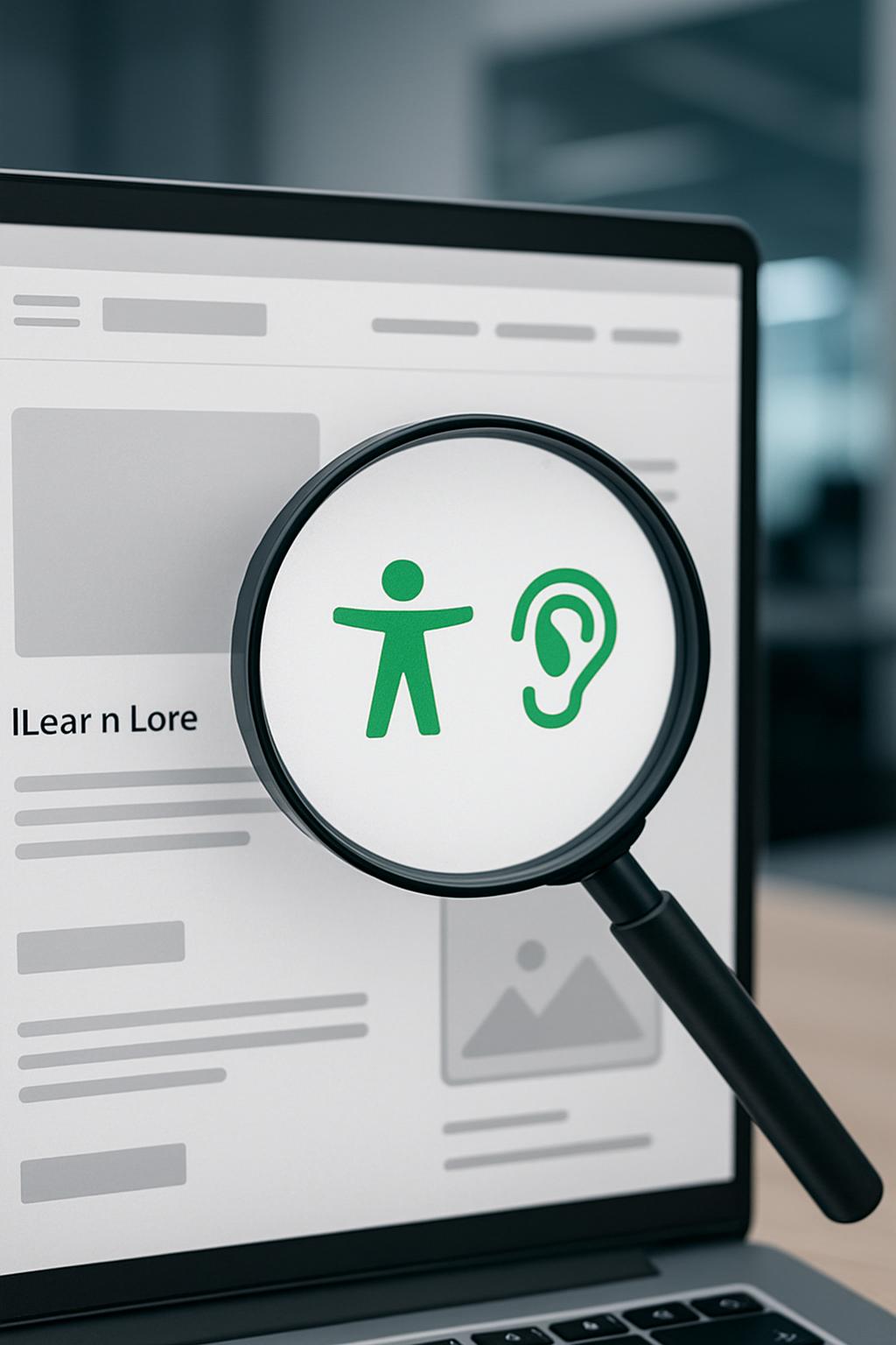 A magnifying glass hovers over an open laptop displaying a website with a title that reads 'iLear'n Lore.' The magnifying ...