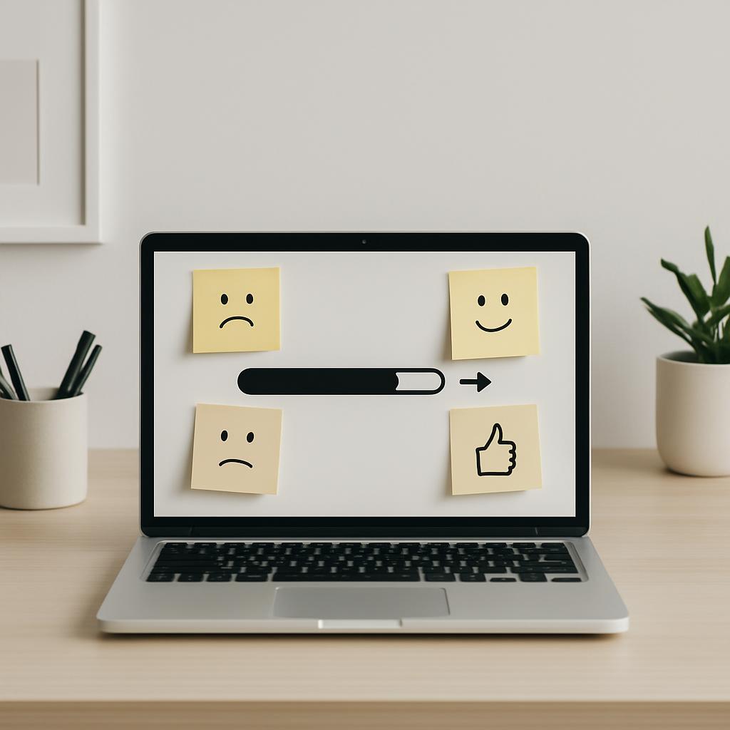 Smiley faces and other emoticons on an open laptop.